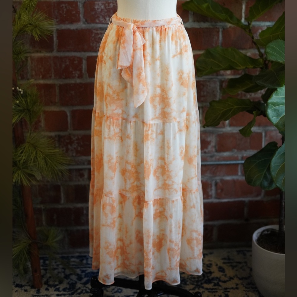 Orange Cream Tie Dye Ruffle Maxi Skirt